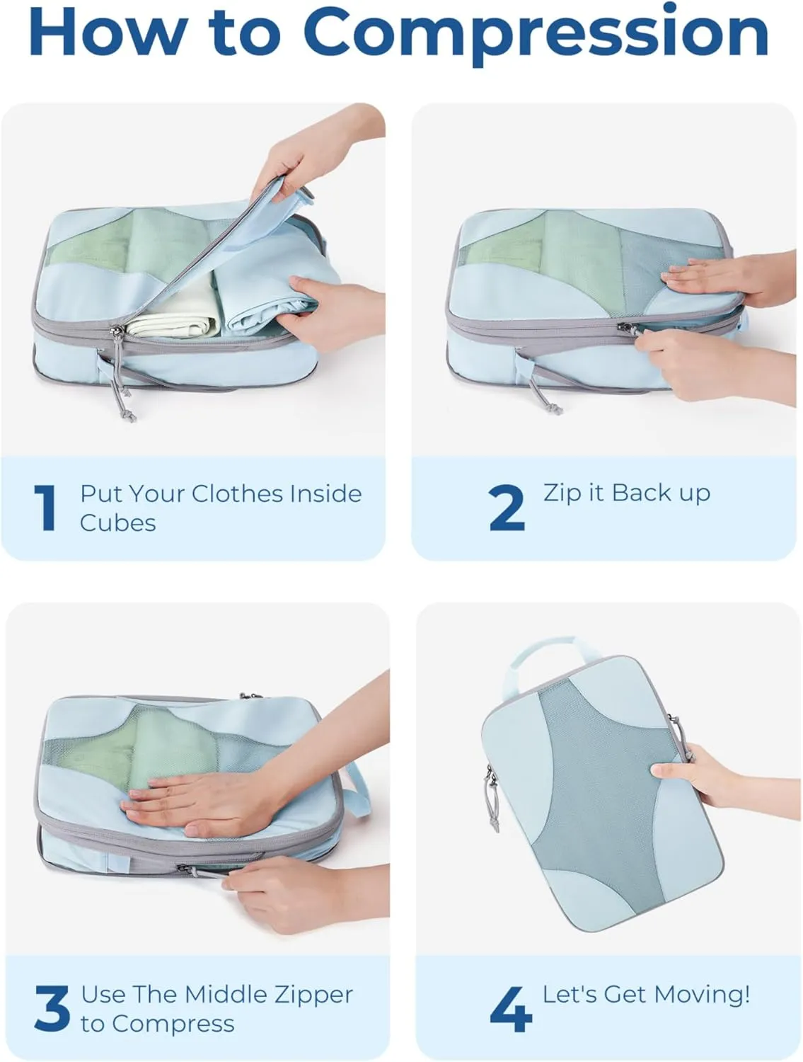 BAGSMART Compression Packing Cubes for Travel, Compressible Luggage Organizer for Cruise Ship, Lightweight Travel Essentials 6-Pack 1L 2M 2S 1Shoe Bag