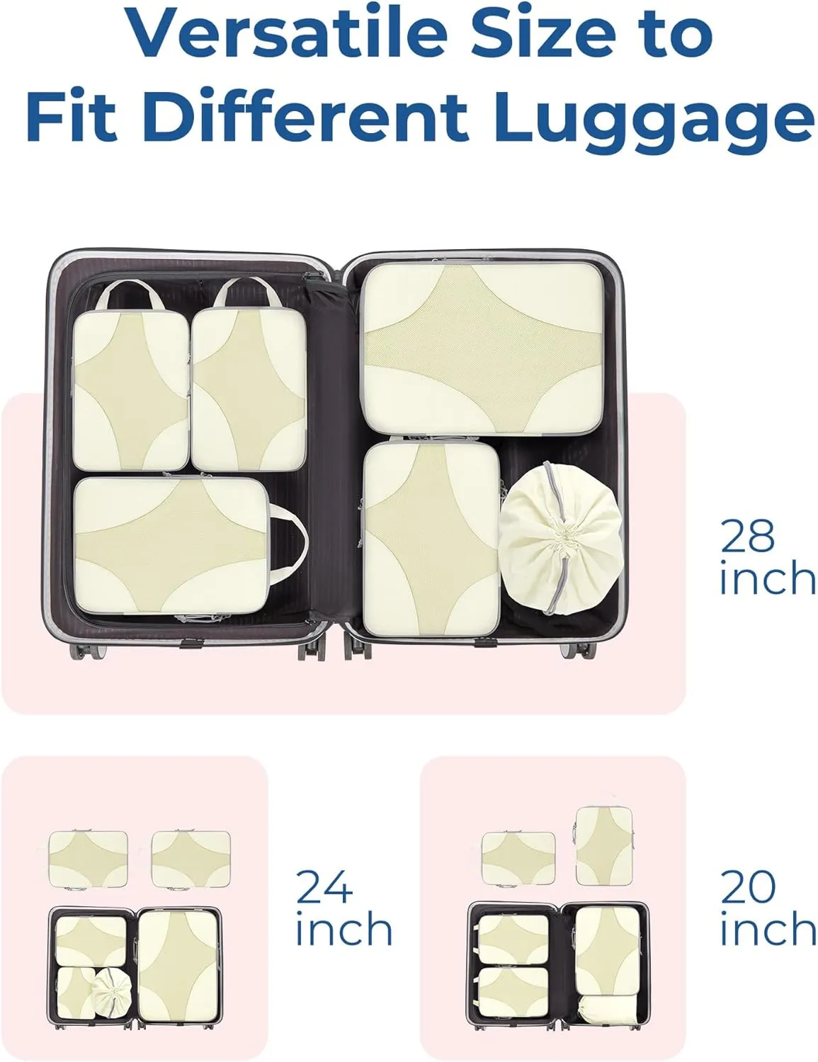 BAGSMART Compression Packing Cubes for Travel, Compressible Luggage Organizer for Cruise Ship, Lightweight Travel Essentials 6-Pack 1L 2M 2S 1Shoe Bag