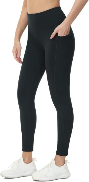 baleaf Fleece Lined Leggings Women Water Resistant 25" Petite Winter Warm Legging Thermal Running Tights Yoga Hiking Pants Black XS