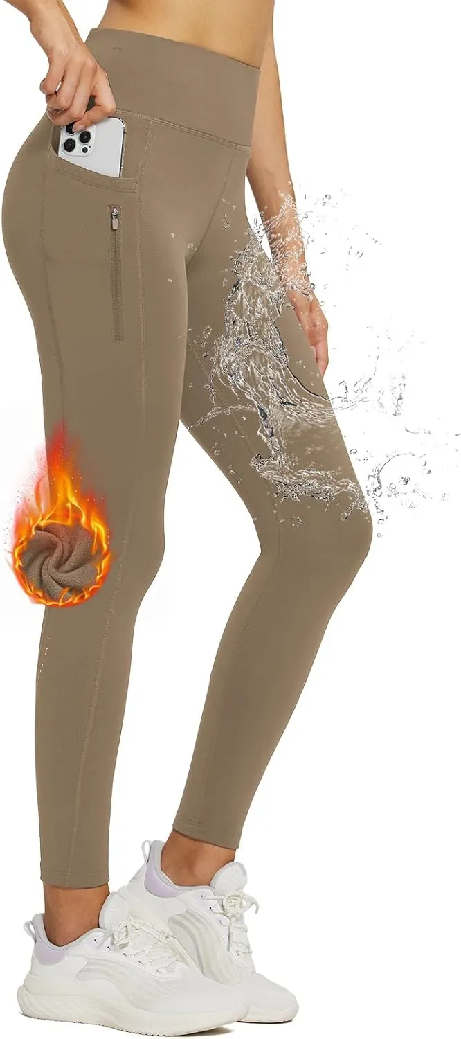 baleaf Fleece Lined Leggings Women Waterproof Thermal Pants Winter Workout Running Tights with Pockets Cold Weather Gear