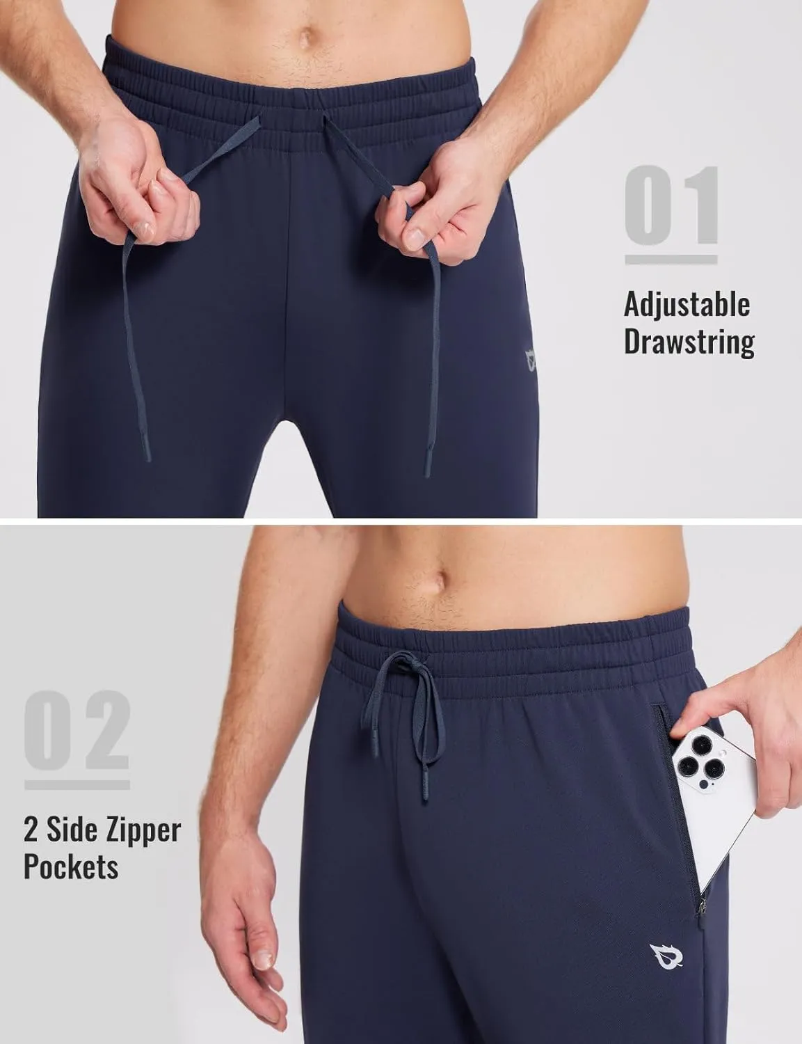 baleaf Men's Fleece Lined Joggers Winter Athletic Sweatpants Thermal Hiking Workout Running Pants with Zipper Pockets