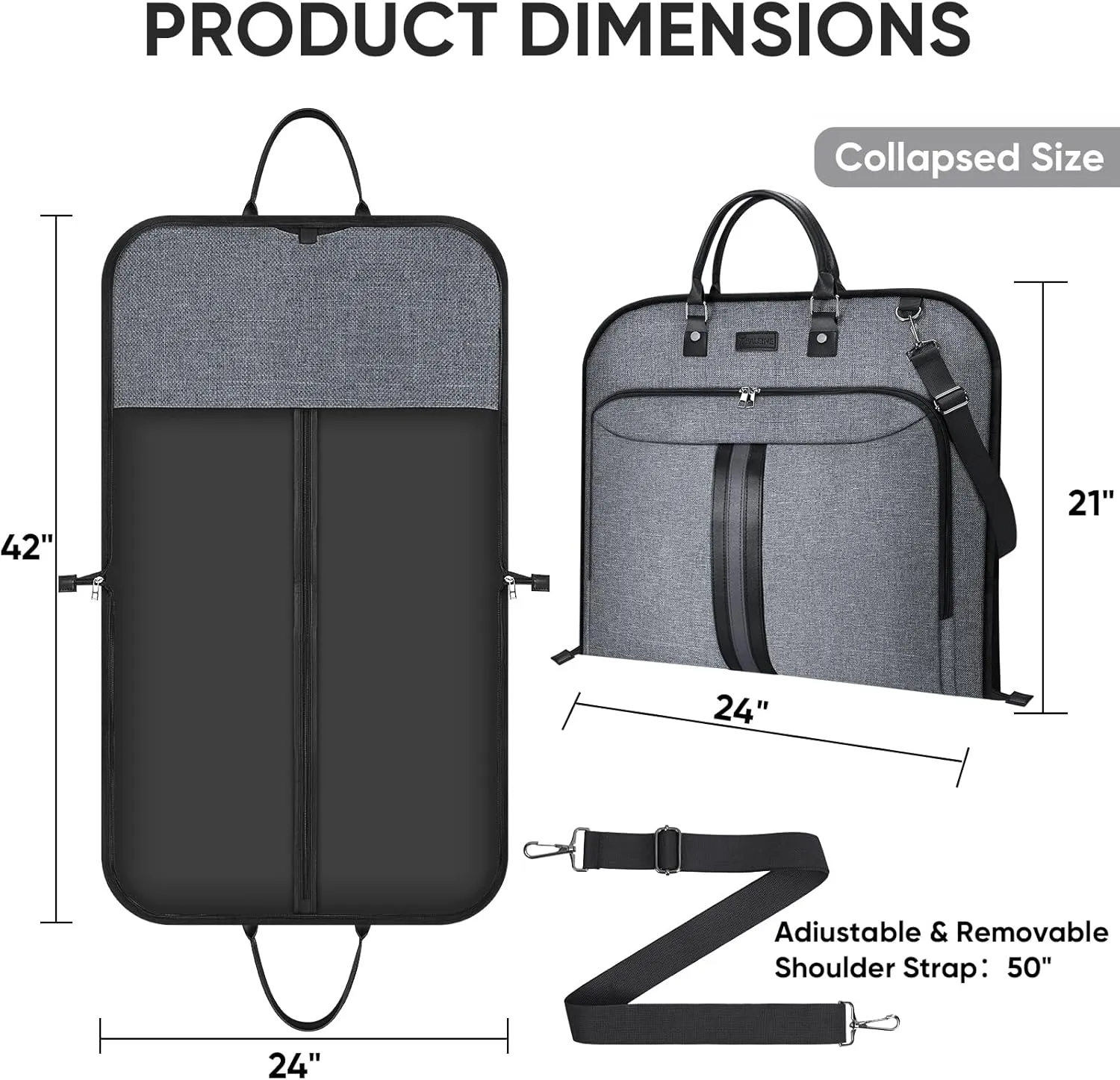 BALEINE Travel Garment Bag, Travel Suit Bag for Men, 42'' Waterproof Carry on Garment Bags for Hanging Clothes, Garment Duffel Bag for Travel Business (Grey)