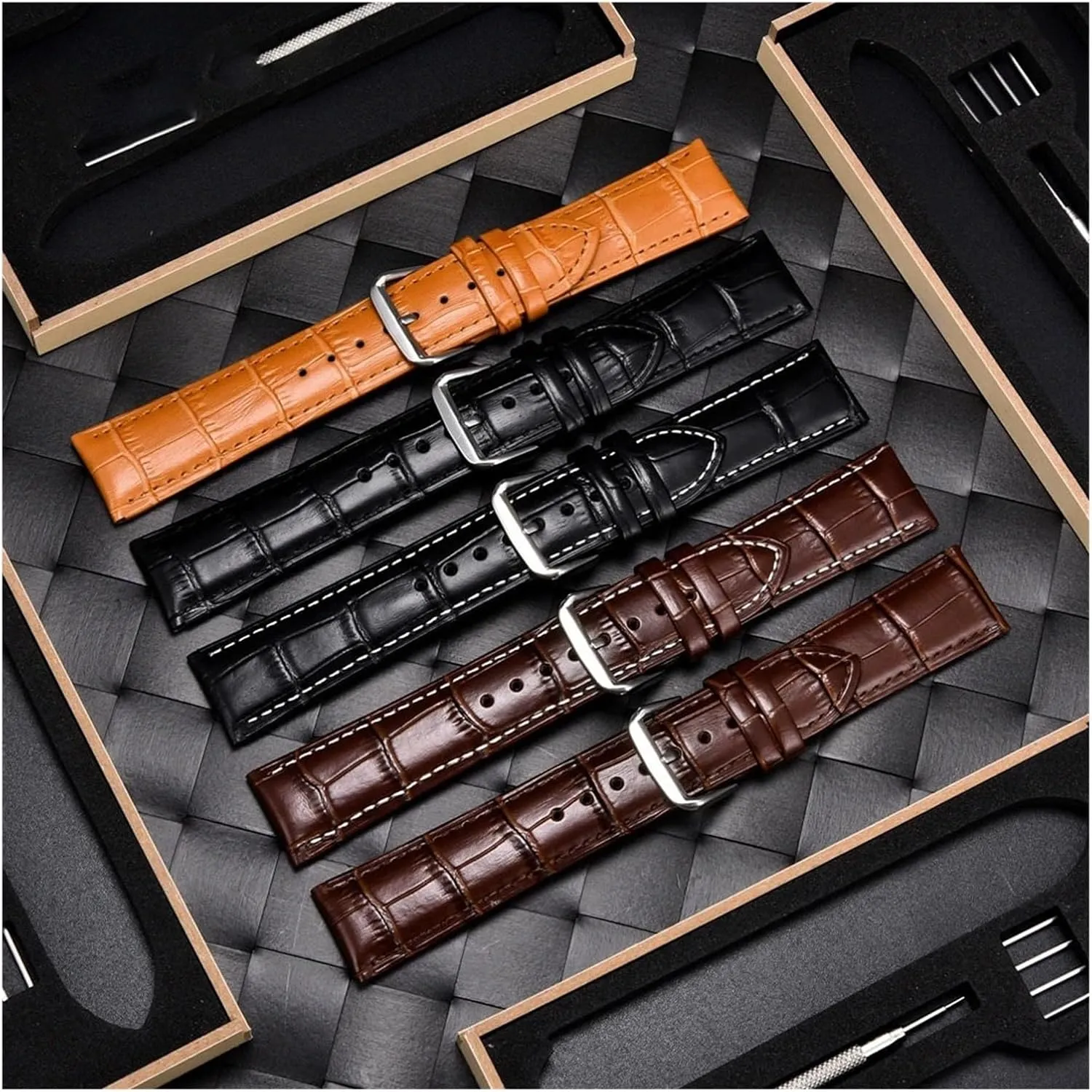 Bamboo Patterned Leather Strap 18mm 20mm 22mm 24mm Men's And Women's Business Calf Leather Strap With Gift Box