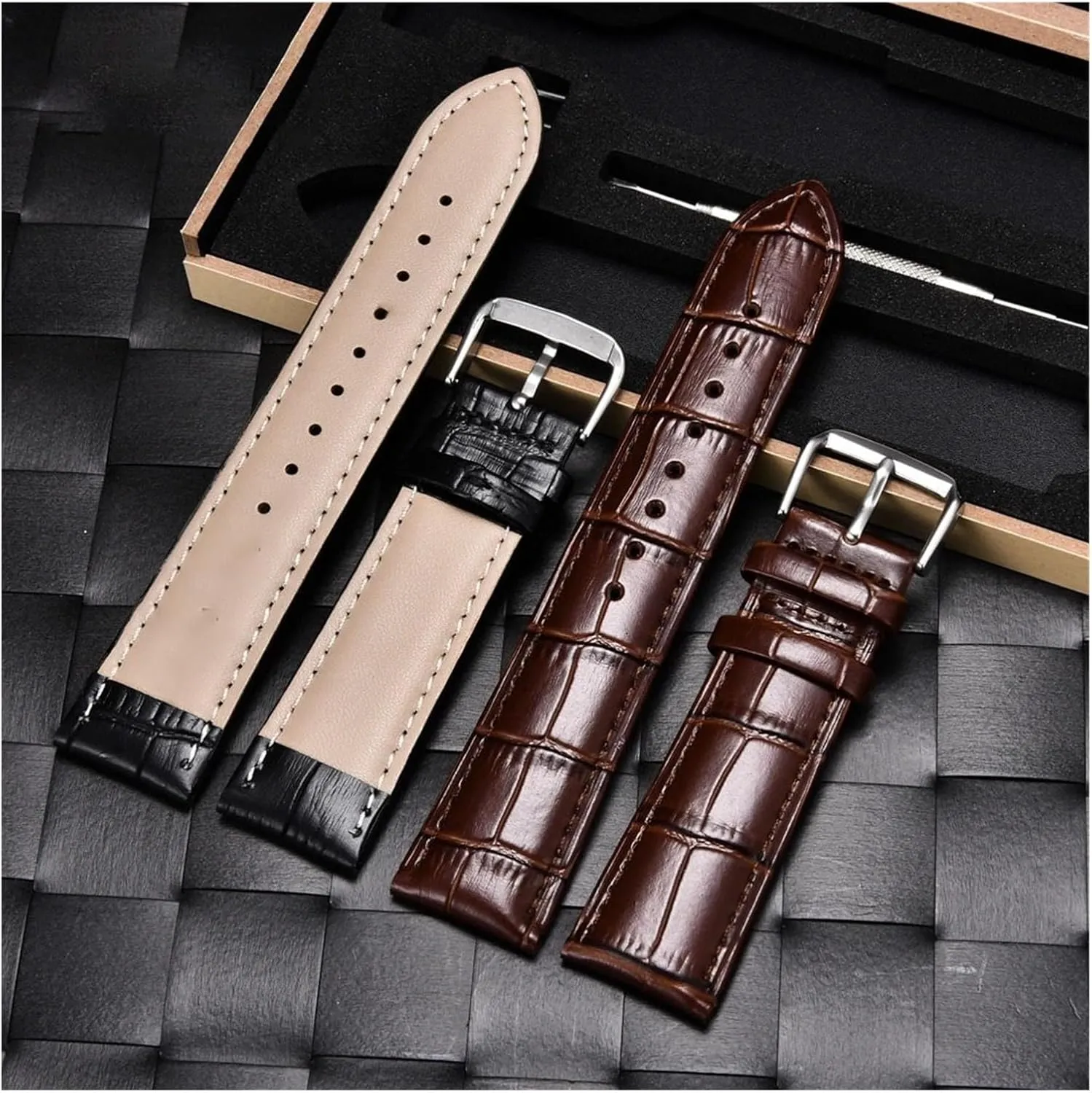 Bamboo Patterned Leather Strap 18mm 20mm 22mm 24mm Men's And Women's Business Calf Leather Strap With Gift Box