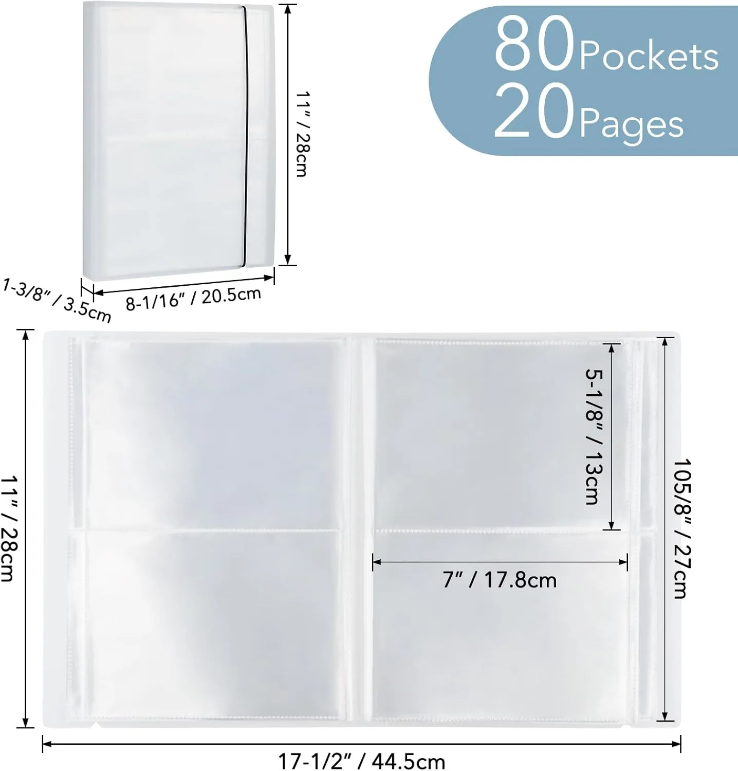 BAOFALI 2 Set /20 Pages 80 Pockets Large Clear Sticker Photo Storage Album; Storage Book Organizer Folder for Postcards Stickers, Photo, Clear Stamps and Cutting Dies 17.5x11x1.38inch (Clear Blue)