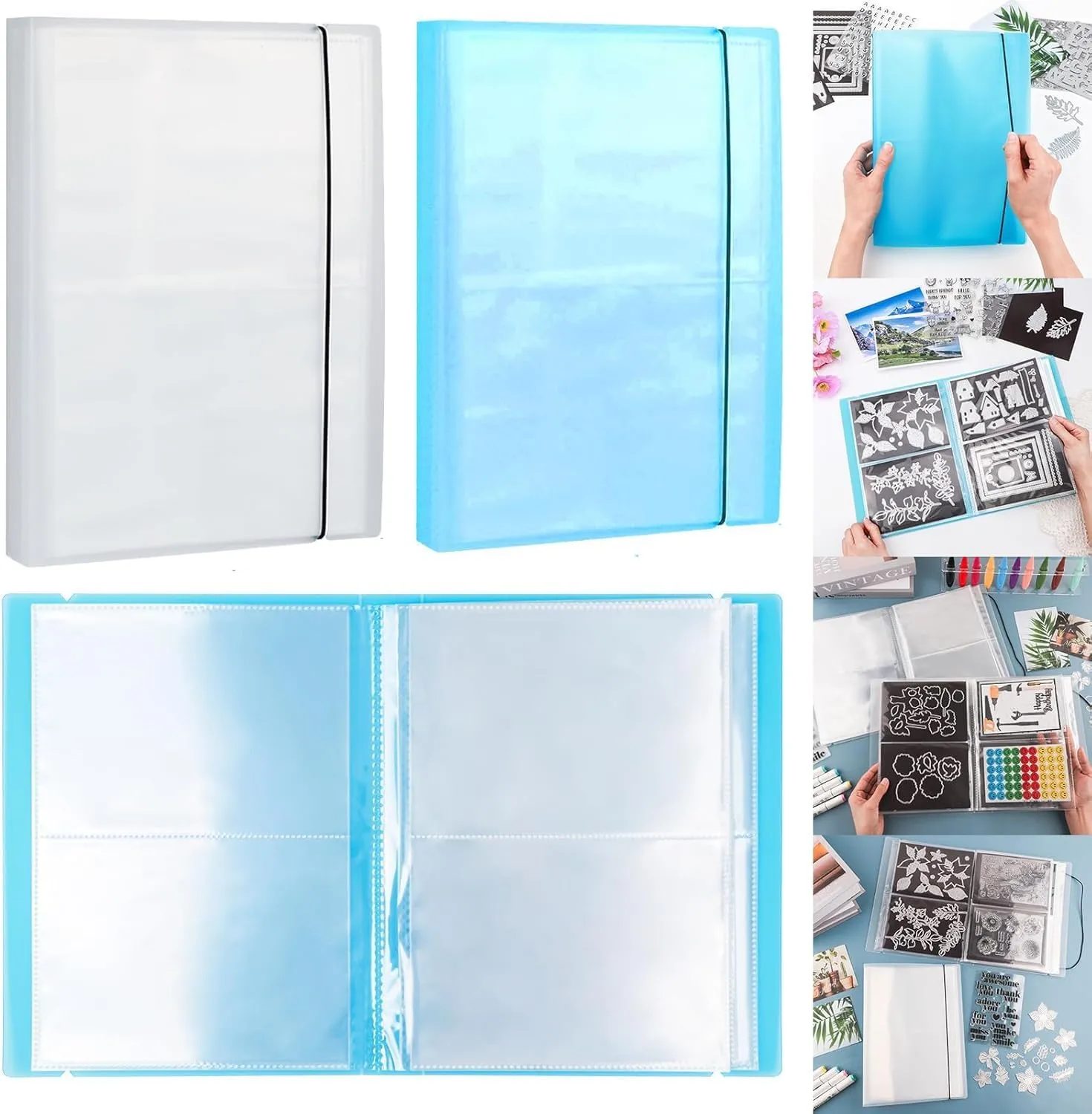 BAOFALI 2 Set /20 Pages 80 Pockets Large Clear Sticker Photo Storage Album; Storage Book Organizer Folder for Postcards Stickers, Photo, Clear Stamps and Cutting Dies 17.5x11x1.38inch (Clear Blue)