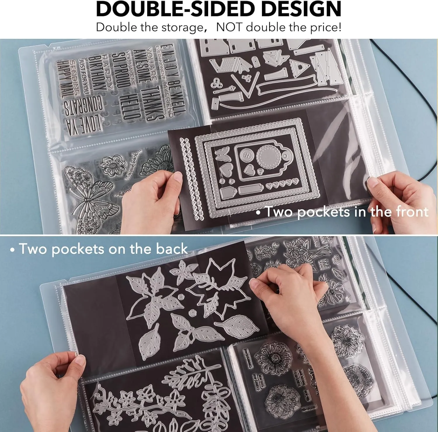 BAOFALI 2 Set /20 Pages 80 Pockets Large Clear Sticker Photo Storage Album; Storage Book Organizer Folder for Postcards Stickers, Photo, Clear Stamps and Cutting Dies 17.5x11x1.38inch (Clear Blue)