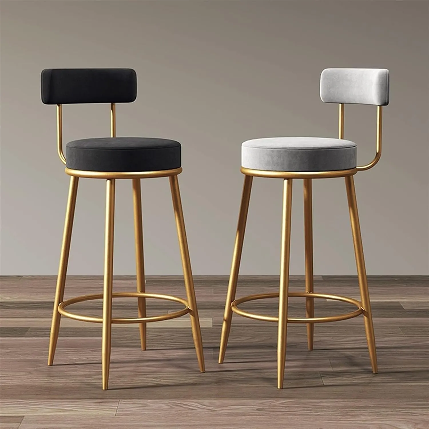 Bar Chairs Nordic Bar Chair Luxury Home Bar Stool Metal Legs with Velvet Cushion High Chair Backrest Bar Stool Office Coffee Chair Bar Stools with Back(C)