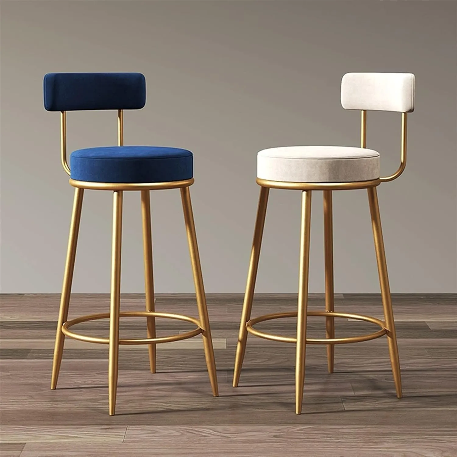 Bar Chairs Nordic Bar Chair Luxury Home Bar Stool Metal Legs with Velvet Cushion High Chair Backrest Bar Stool Office Coffee Chair Bar Stools with Back(C)