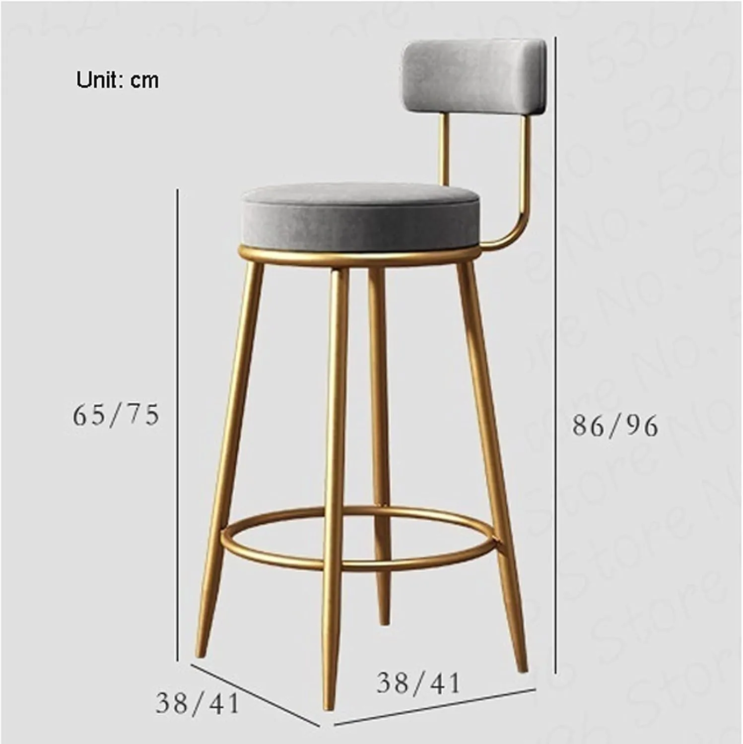 Bar Chairs Nordic Bar Chair Luxury Home Bar Stool Metal Legs with Velvet Cushion High Chair Backrest Bar Stool Office Coffee Chair Bar Stools with Back(C)