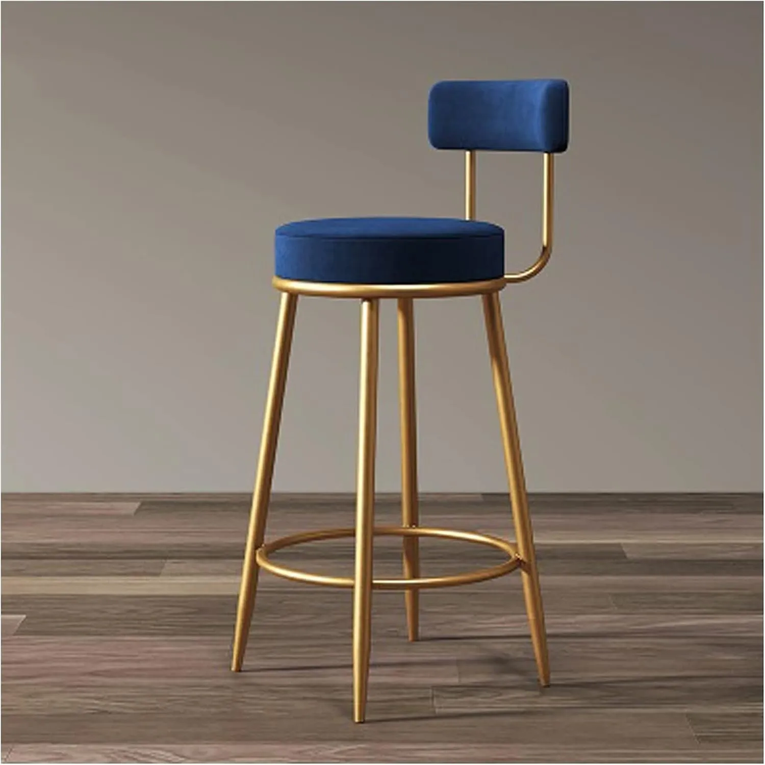 Bar Chairs Nordic Bar Chair Luxury Home Bar Stool Metal Legs with Velvet Cushion High Chair Backrest Bar Stool Office Coffee Chair Bar Stools with Back(C)