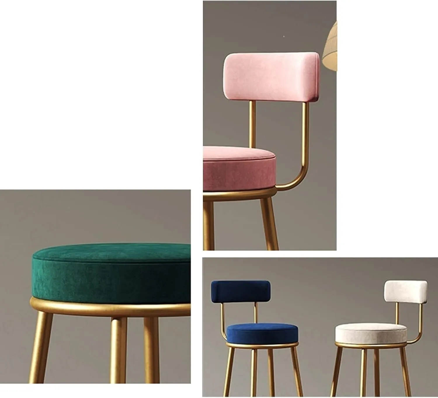 Bar Chairs Nordic Bar Chair Luxury Home Bar Stool Metal Legs with Velvet Cushion High Chair Backrest Bar Stool Office Coffee Chair Bar Stools with Back(C)