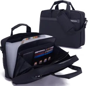 BARDOLPH Nylon File Folder, 11.6in x 8.2in, Black, Portable, Lightweight, 3-Digit Combination Lock, Multiple Pockets, Large Capacity