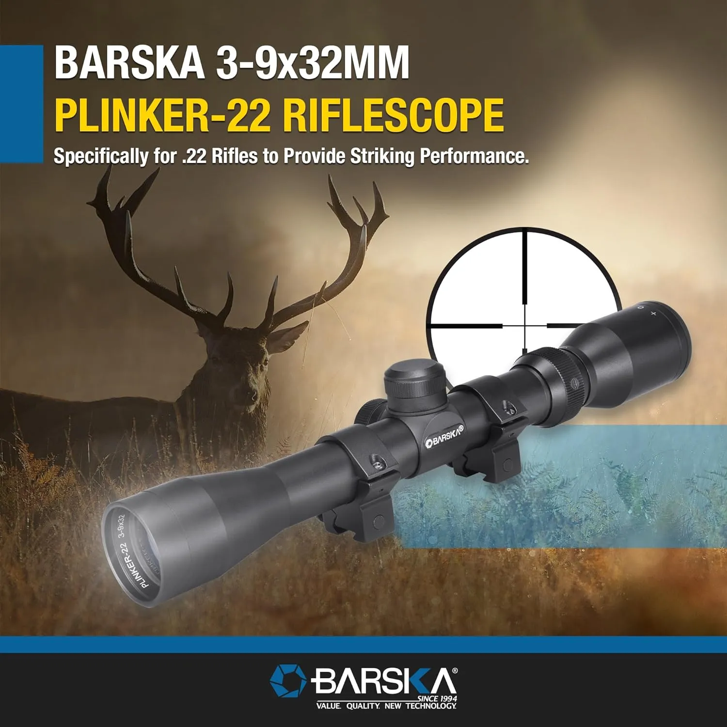 BARSKA 30/30 Crosshair Reticle Rifle Scope for .22 Plinking & Rimfire Rifles - Optimal Precision with Rings for Shooting, Hunting, Target Practice