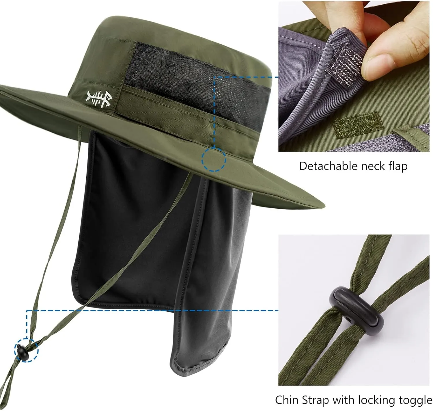 BASSDASH UPF 50  Sun Fishing Hat Water Resistant with Detachable Neck Flap
