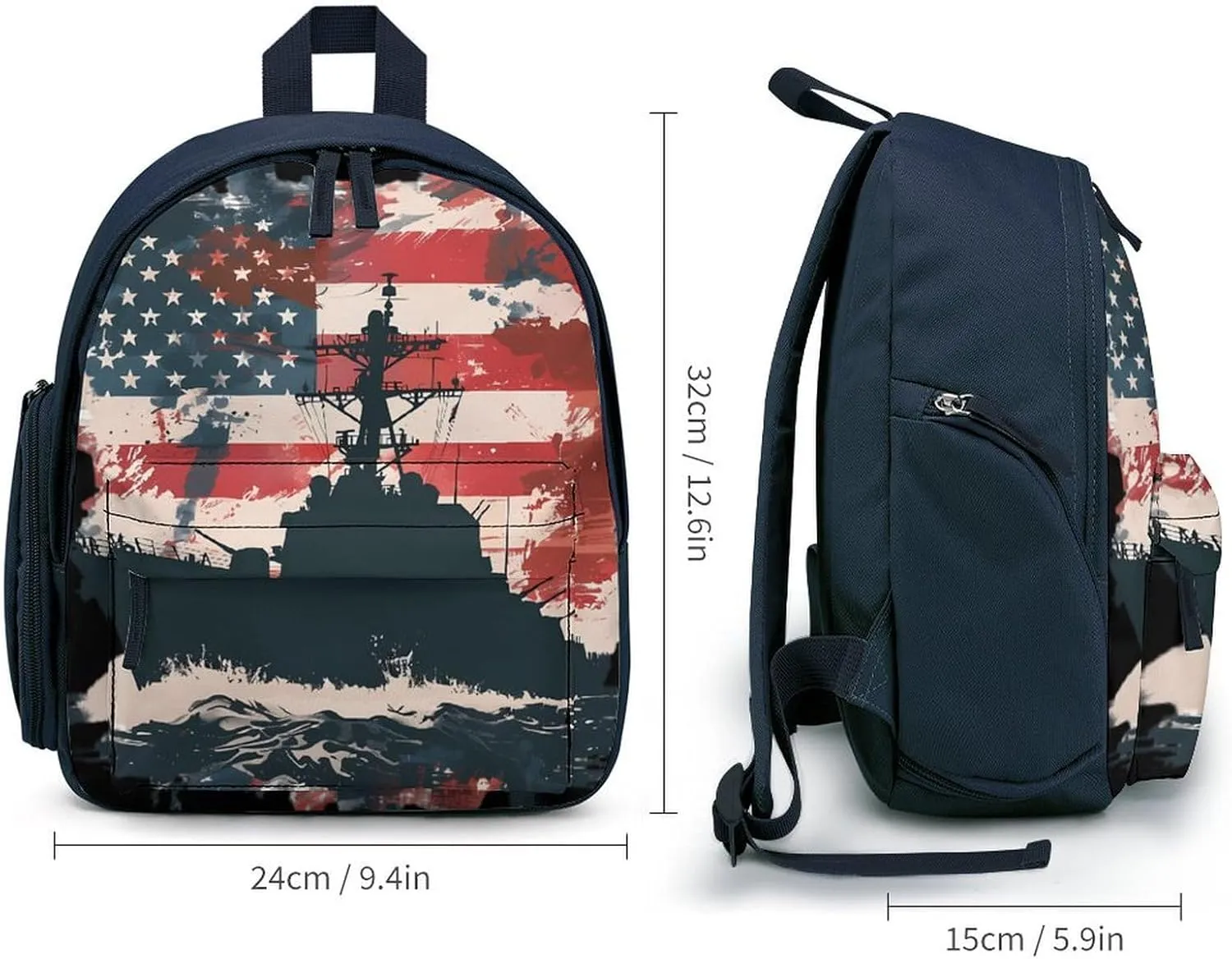 Battleship USA American Flag Laptop Backpack 12.6 Inch Lightweight Travel Daypack Bookbag Blue-style