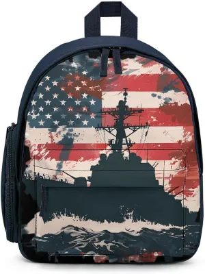 Battleship USA American Flag Laptop Backpack 12.6 Inch Lightweight Travel Daypack Bookbag Blue-style