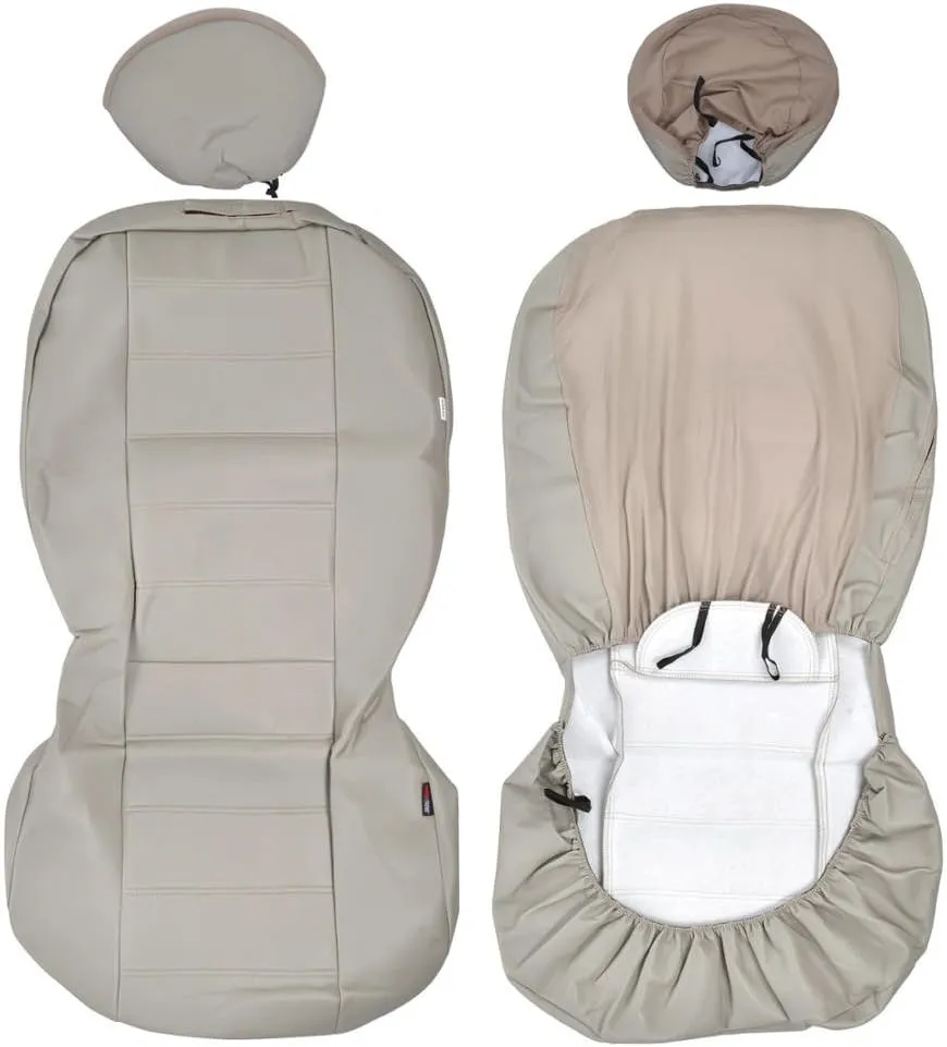 BDK carXS Beige Leather Car Seat Covers Front Seats Only, 4-Piece Faux Leather, Includes Front Seat Covers, Automotive Seat Covers for Trucks SUV