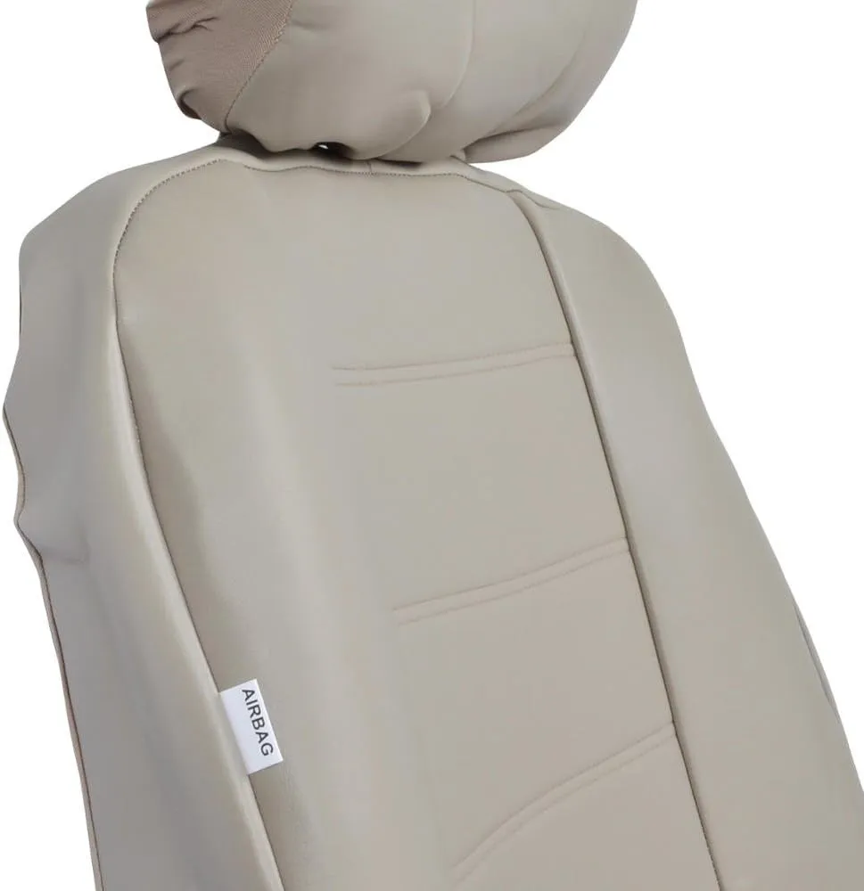 BDK carXS Beige Leather Car Seat Covers Front Seats Only, 4-Piece Faux Leather, Includes Front Seat Covers, Automotive Seat Covers for Trucks SUV