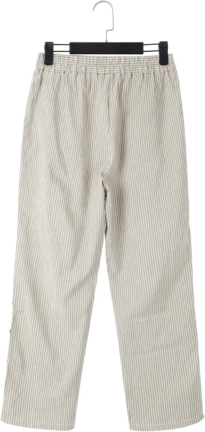 Beach Pants for Women Linen Summer Striped Plus Size High Waisted Trousers Tummy Control Comfy Pants with Pockets