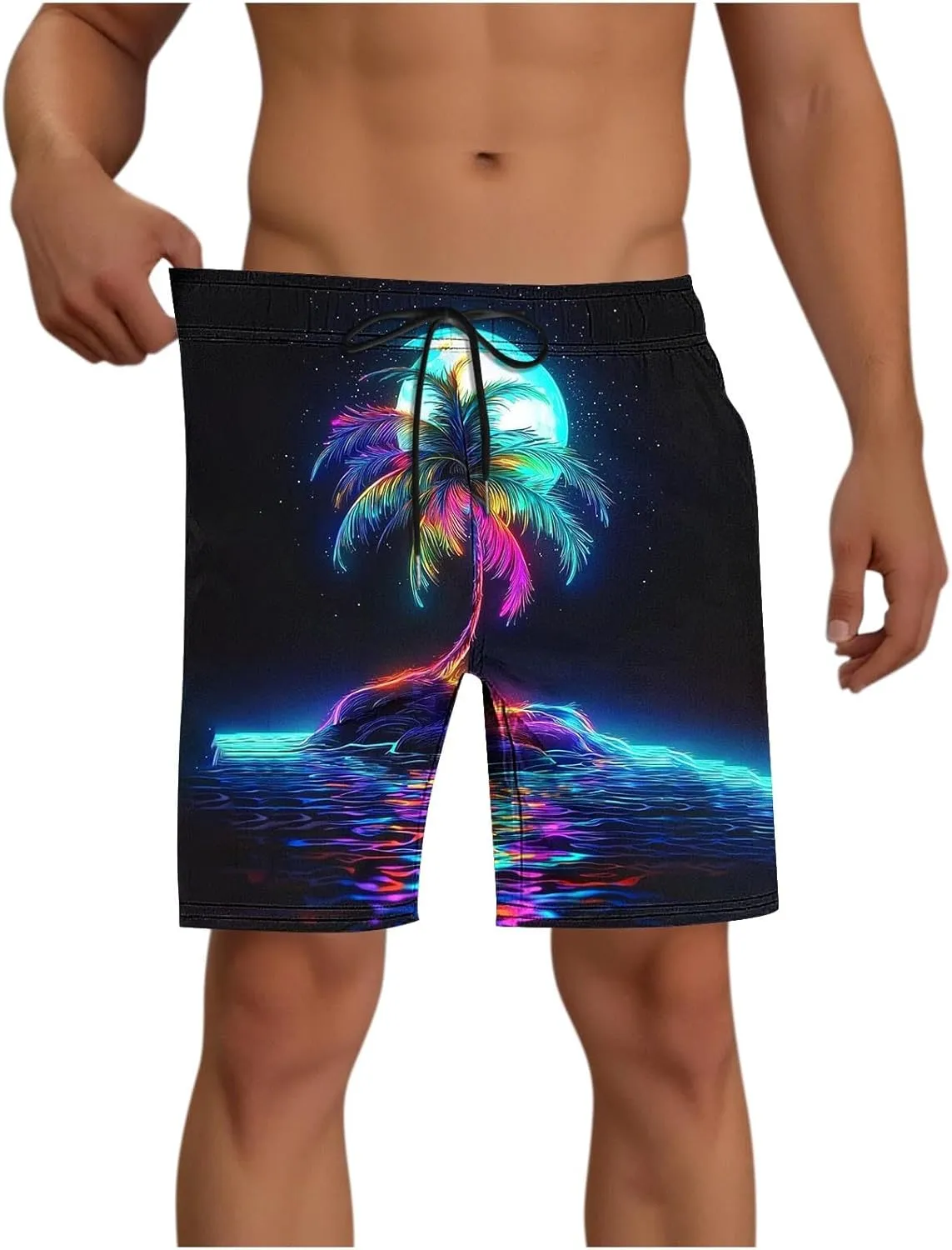 Beach Shorts for Men 2 in 1 Athletic Shorts Casual Drawstring Loose Elastic Waist Vacation Floral Print Pants