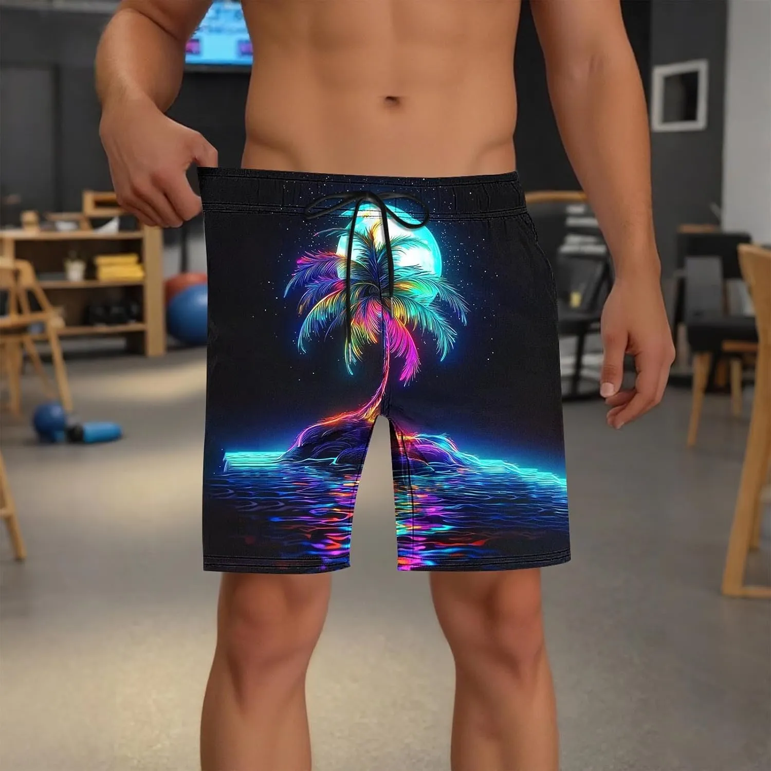 Beach Shorts for Men 2 in 1 Athletic Shorts Casual Drawstring Loose Elastic Waist Vacation Floral Print Pants