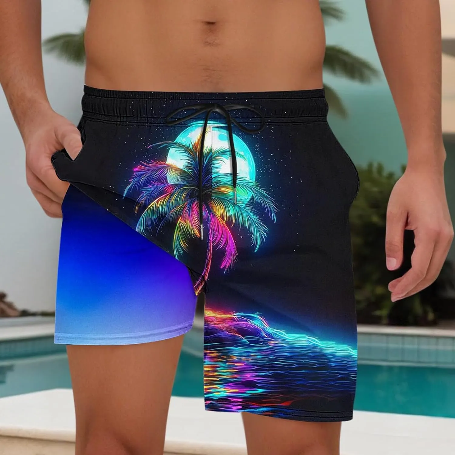 Beach Shorts for Men 2 in 1 Athletic Shorts Casual Drawstring Loose Elastic Waist Vacation Floral Print Pants