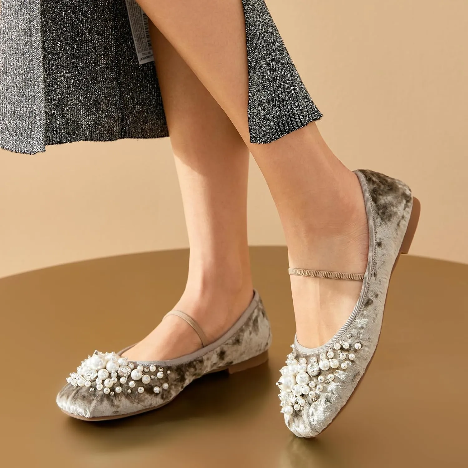 BEAU TODAY Mary Jane Shoes Women, Ballet Flats Shoes for Women, Buckle Strap Genuine Leather Flats, Comfortable Square Toe Dressy Mary Jane Flats Trendy