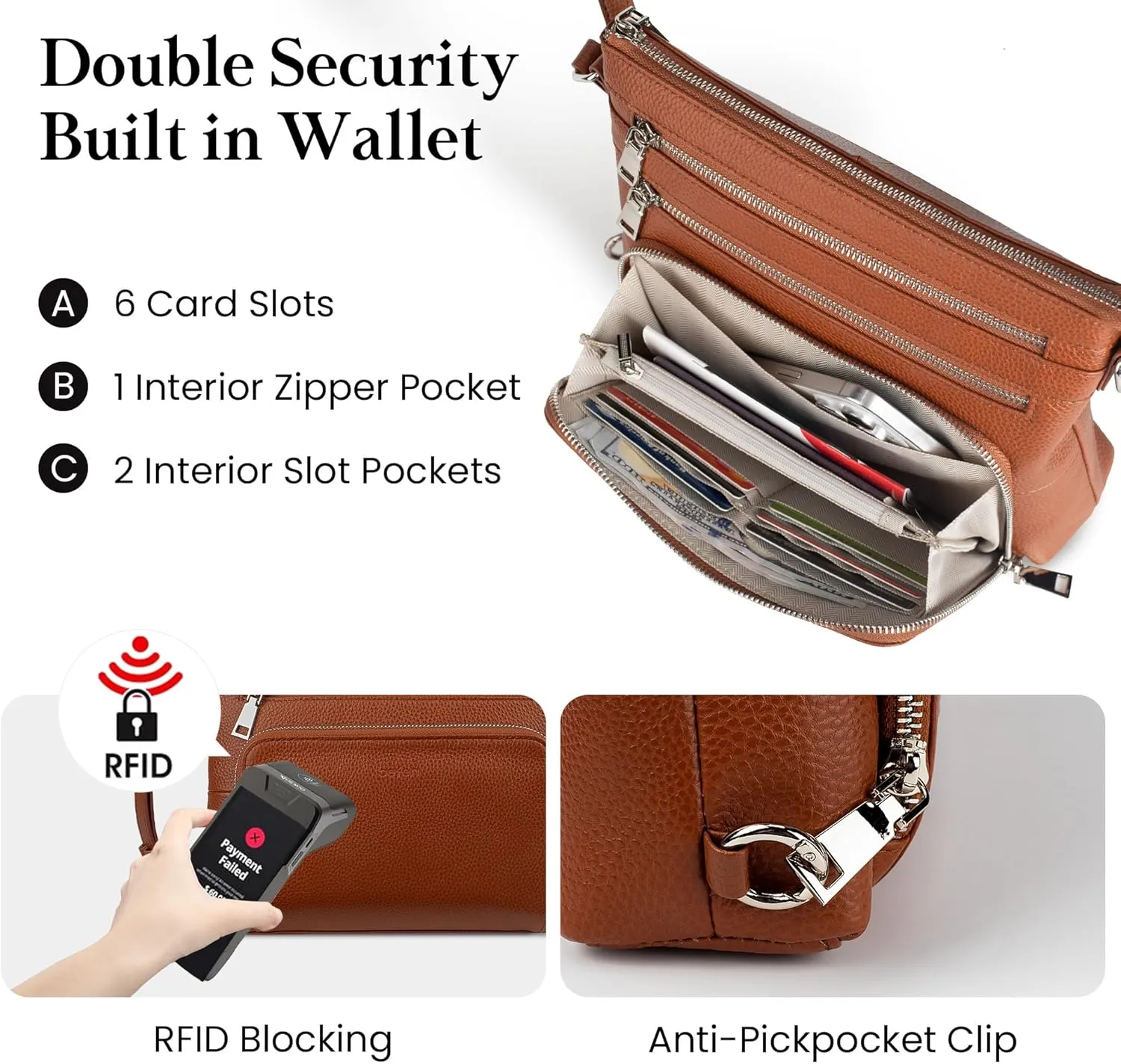 befen Genuine Leather Crossbody Bags for Women, Lightweight Medium Anti-Theft Shoulder Purse with Built in RFID Wallet