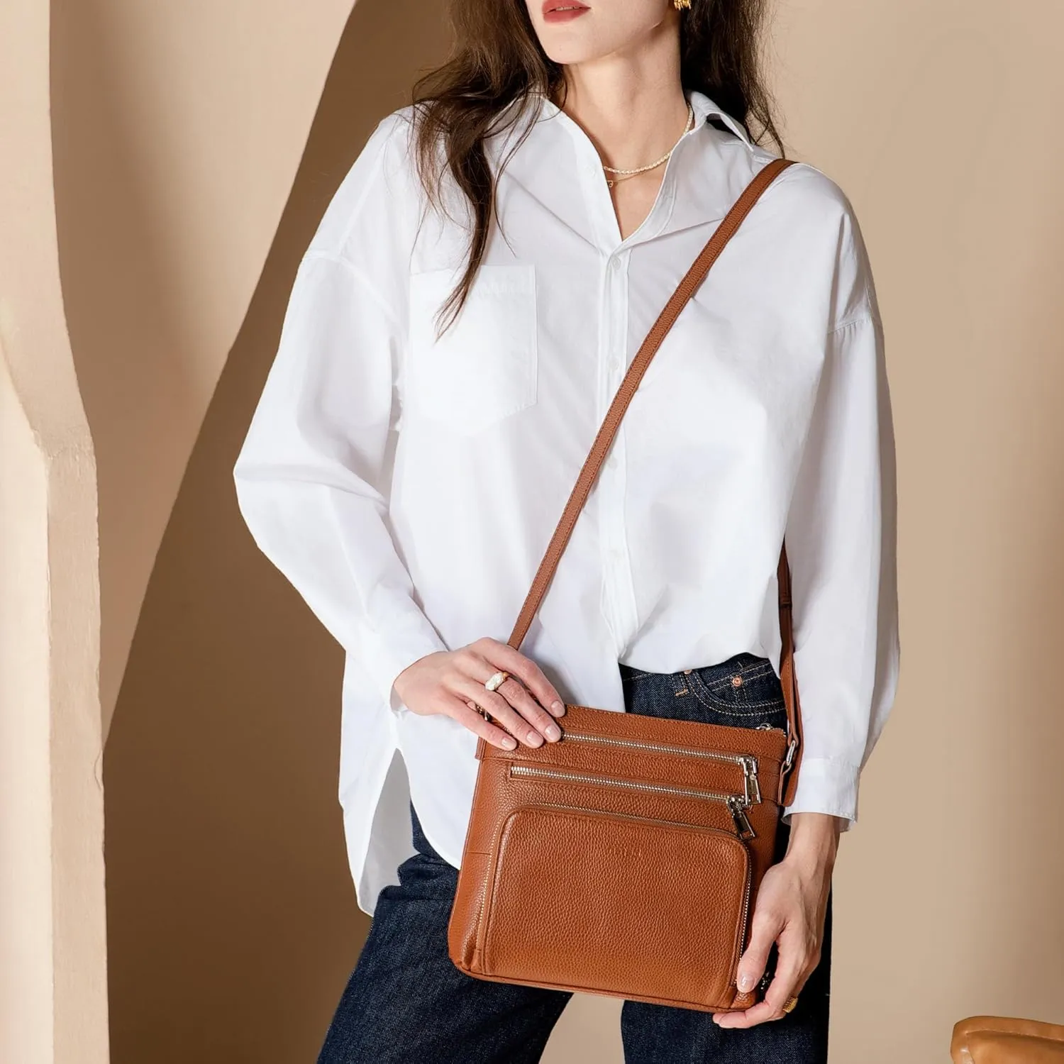 befen Genuine Leather Crossbody Bags for Women, Lightweight Medium Anti-Theft Shoulder Purse with Built in RFID Wallet