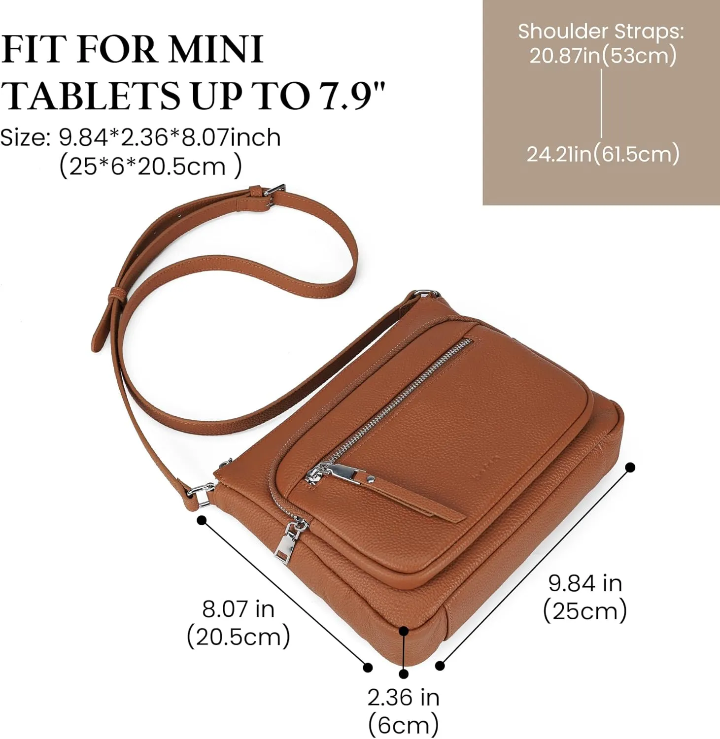 befen Genuine Leather Crossbody Bags for Women Medium Size RFID Blocking Leather Purse for Women with Multi Zip Pockets