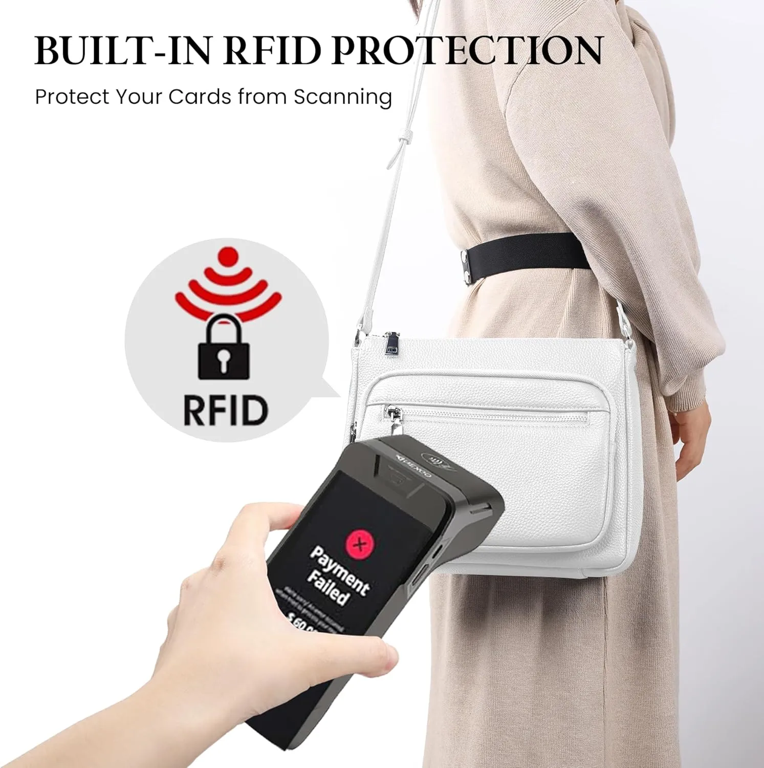 befen Genuine Leather Crossbody Bags for Women Medium Size RFID Blocking Leather Purse for Women with Multi Zip Pockets