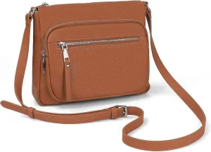 befen Genuine Leather Crossbody Bags for Women Medium Size RFID Blocking Leather Purse for Women with Multi Zip Pockets