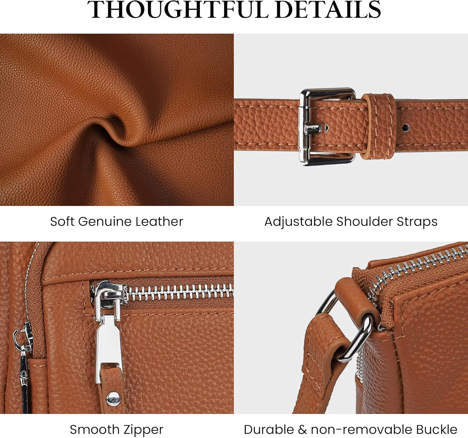 befen Genuine Leather Crossbody Bags for Women Medium Size RFID Blocking Leather Purse for Women with Multi Zip Pockets