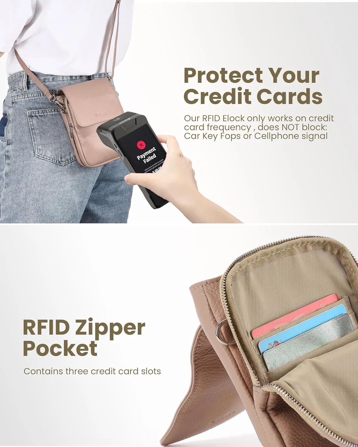befen Genuine Leather Small Crossbody Bags for Women, Cell Phone Cross body Purse Bag with RFID Blocking Card Slots