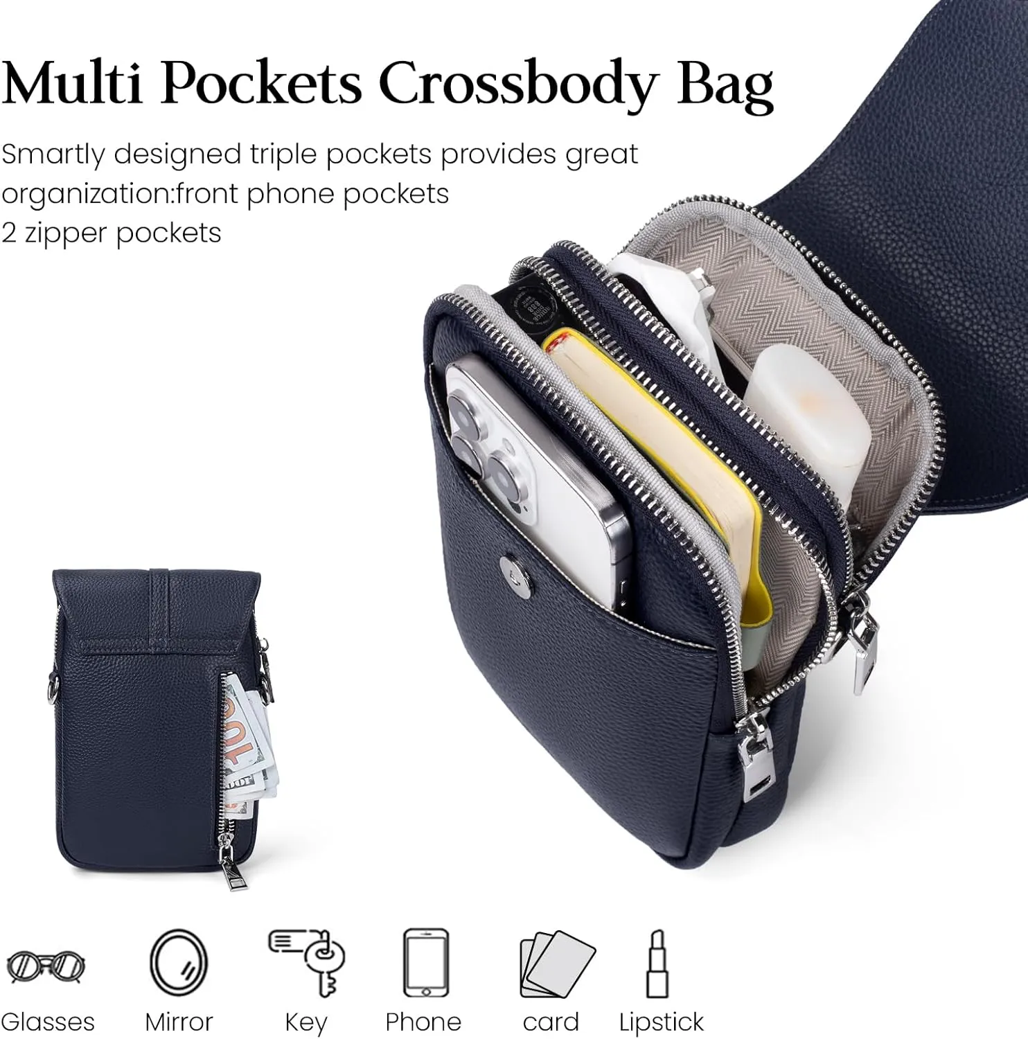 befen Genuine Leather Small Crossbody Bags for Women, Multi Pocket Cell Phone Crossbody Purse with RFID Blocking Card Slots
