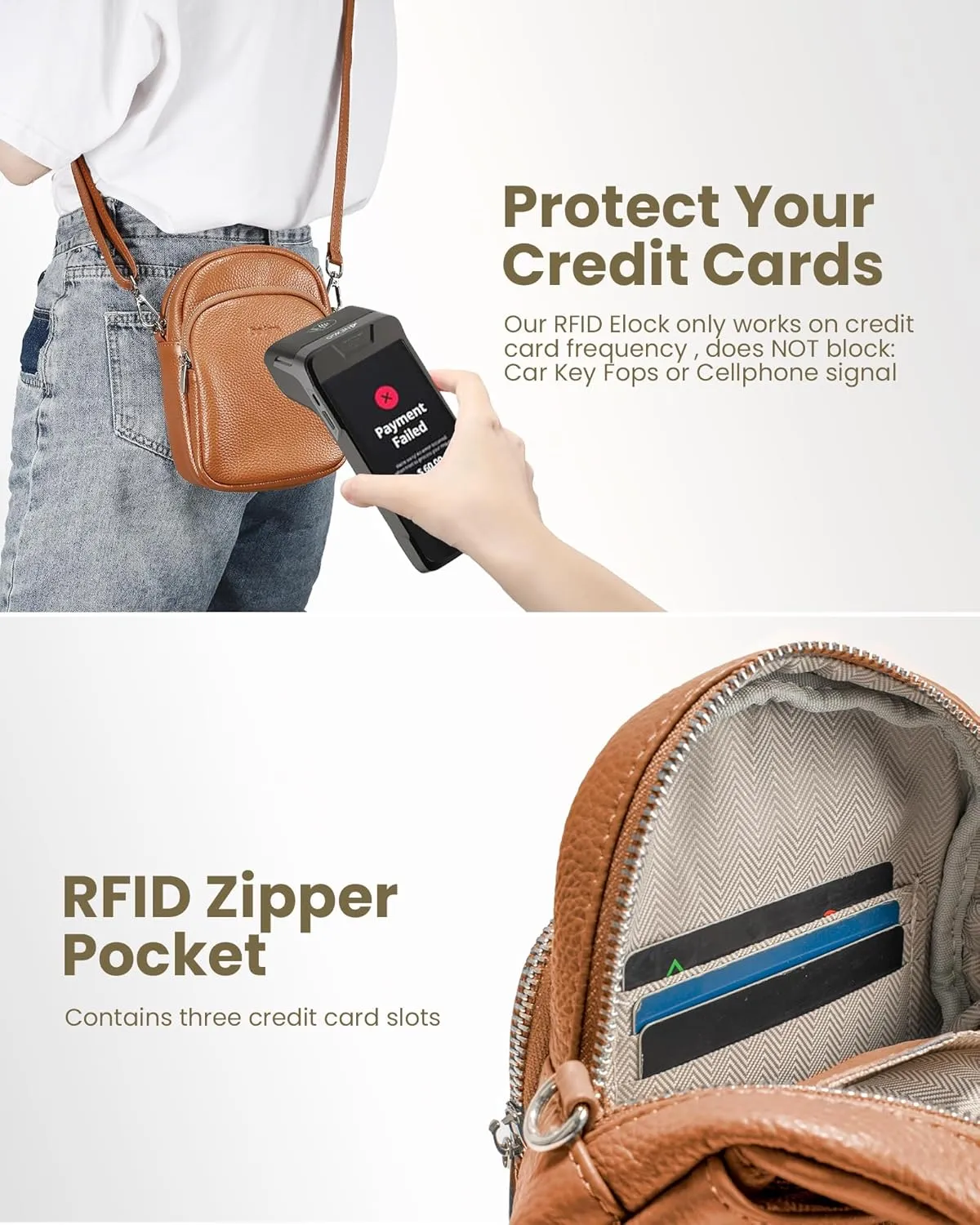 befen Genuine Leather Small Crossbody Bags for Women Trendy Travel Cell Phone Wallet Purses with RFID Blocking Card Slots
