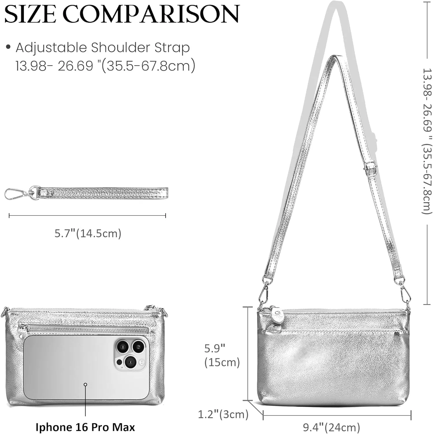 befen Genuine Leather Wristlet Clutch Wallet Purses with RFID Blocking, Small Crossbody Bags Shoulder Handbag for Women
