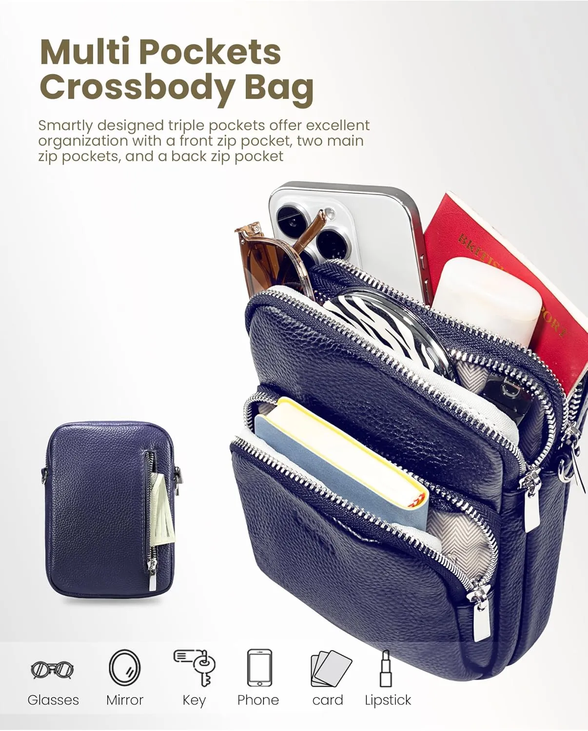 befen Small Genuine Leather Crossbody Bag for Women Trendy Crossbody Purses with RFID Blocking Card Slots