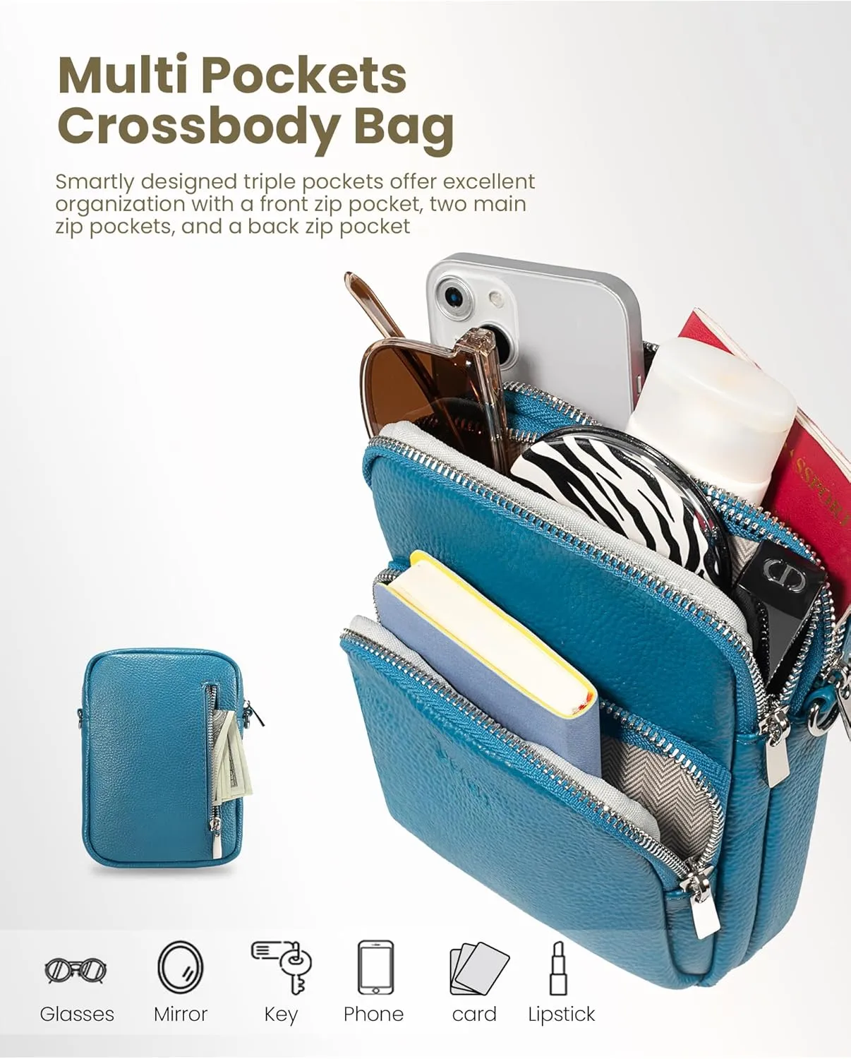 befen Small Genuine Leather Crossbody Bag for Women Trendy Crossbody Purses with RFID Blocking Card Slots