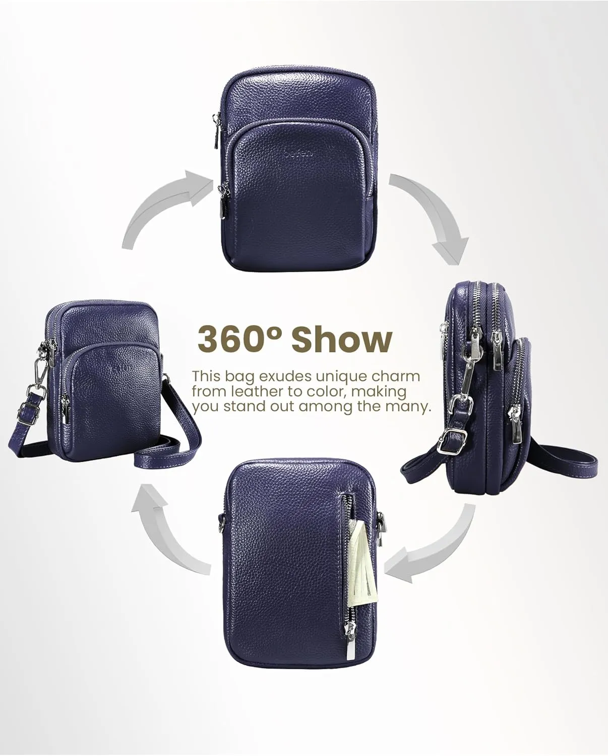 befen Small Genuine Leather Crossbody Bag for Women Trendy Crossbody Purses with RFID Blocking Card Slots