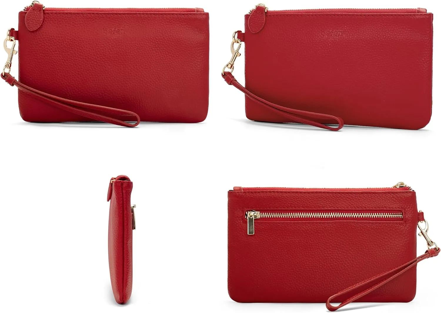 befen Women's Genuine Italian Leather Wristlet Clutch Wallet Purse, Gold Zipper