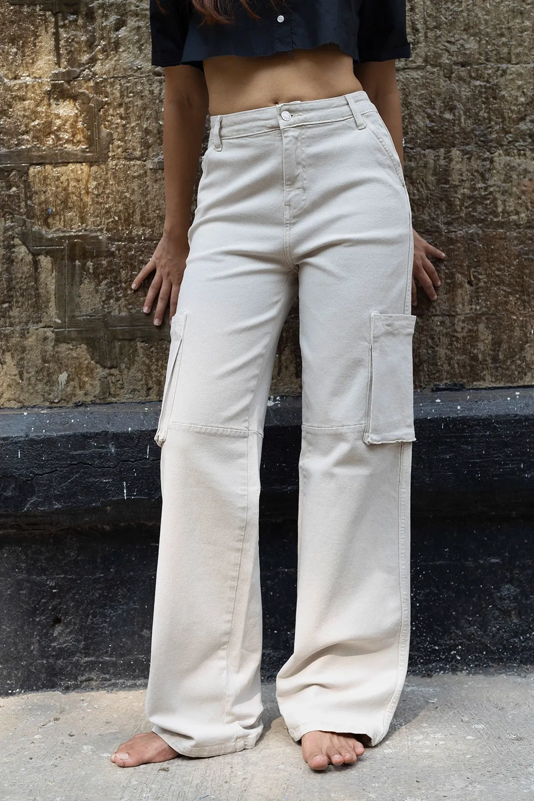 Beige Cargo Denim