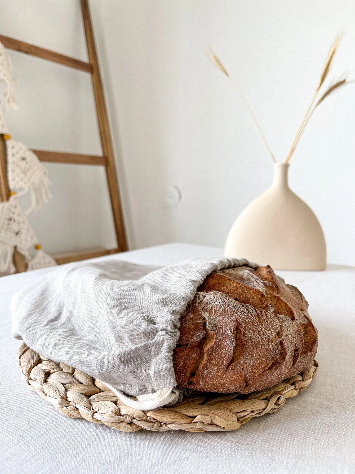 Beige Linen Bread Bag