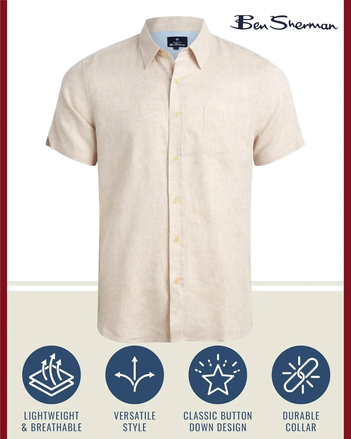 Ben Sherman Men's Linen Shirt - Regular Fit Short Sleeve Button Down Woven Linen Shirt (S-XL)