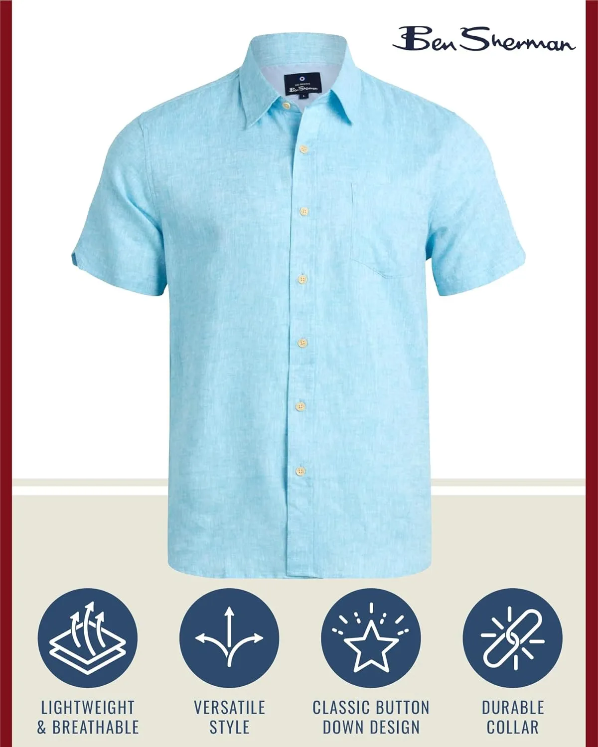 Ben Sherman Men's Linen Shirt - Regular Fit Short Sleeve Button Down Woven Linen Shirt (S-XL)