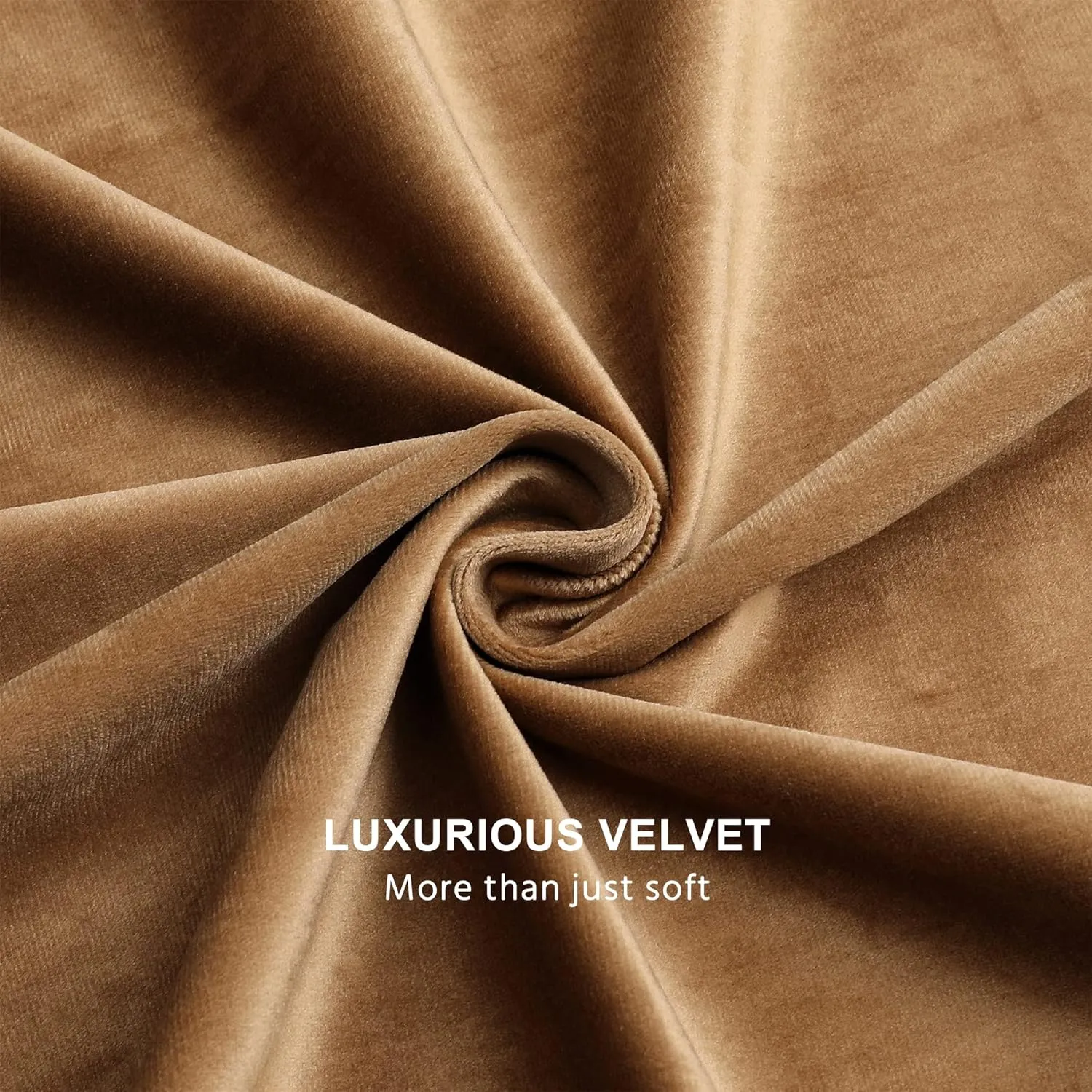 Benedeco Camel Velvet Curtains for Bedroom Window, Super Soft Luxury Drapes, Room Darkening Thermal Insulated Rod Pocket Curtain for Living Room, W52 by L84 inches, 2 Panels