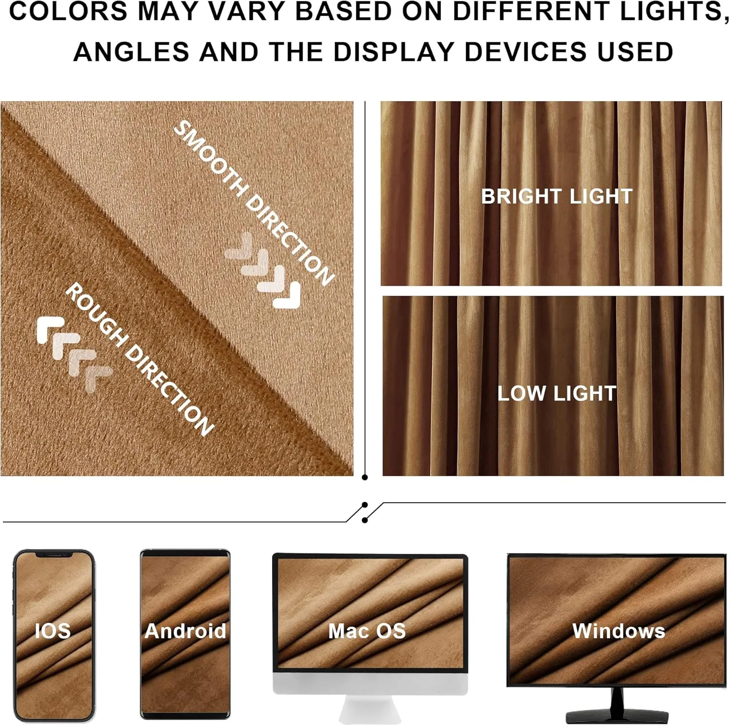 Benedeco Camel Velvet Curtains for Bedroom Window, Super Soft Luxury Drapes, Room Darkening Thermal Insulated Rod Pocket Curtain for Living Room, W52 by L84 inches, 2 Panels
