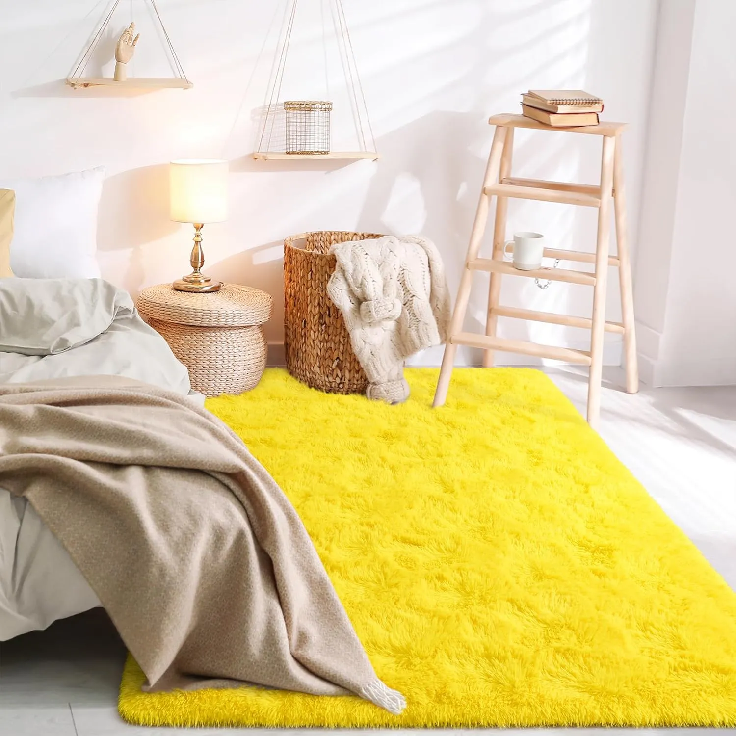 BENRON Plush Yellow Fluffy Rug Ultra Soft Rugs for Living Room Bedroom Non-Slipping Nursery Kids Rug 4x6 Area Rug for Girls Boys Room Decor Indoor Carpets