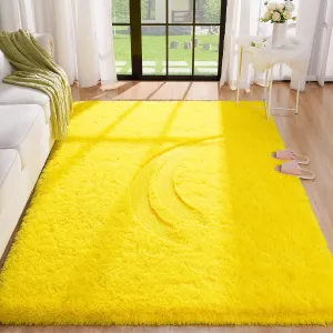 BENRON Plush Yellow Fluffy Rug Ultra Soft Rugs for Living Room Bedroom Non-Slipping Nursery Kids Rug 4x6 Area Rug for Girls Boys Room Decor Indoor Carpets